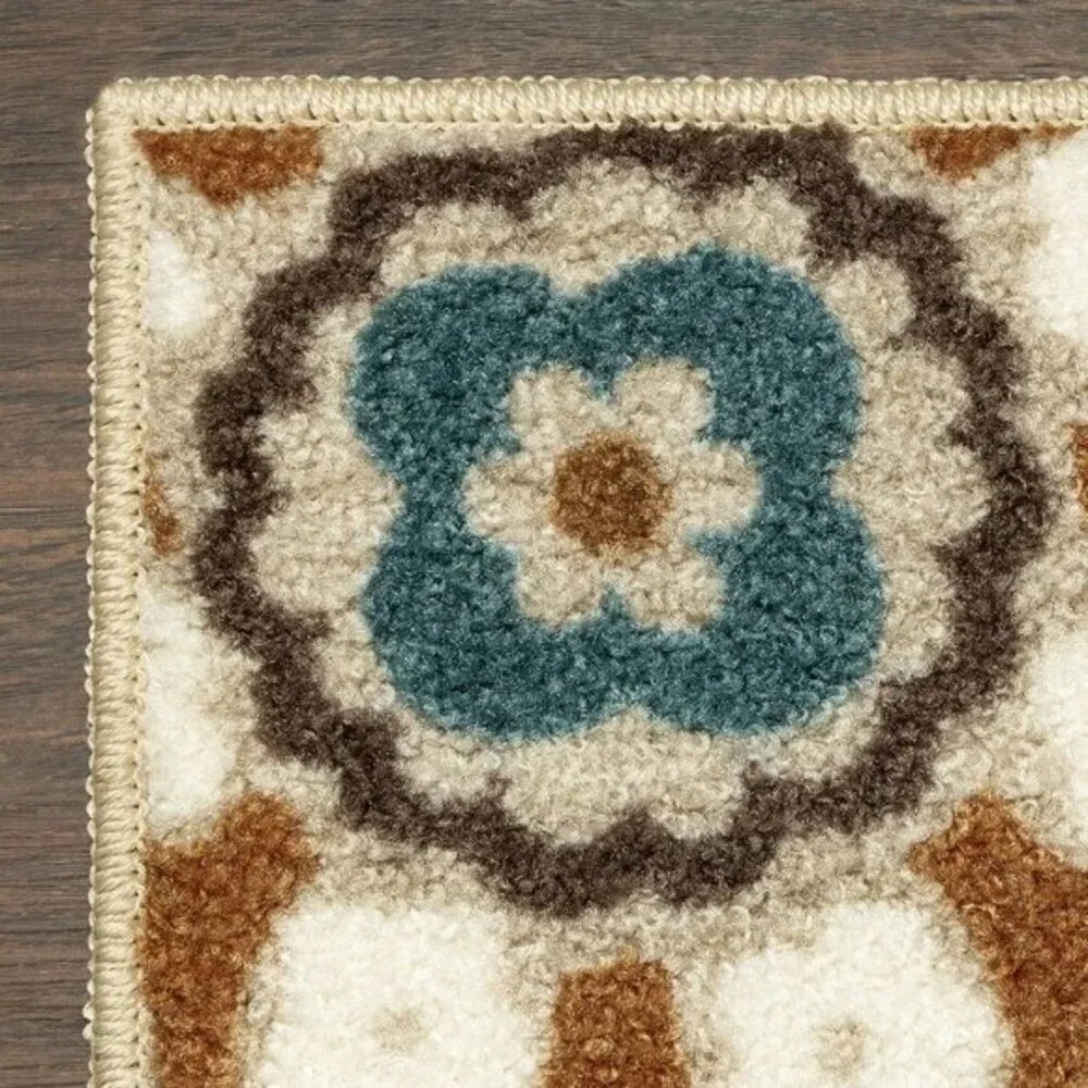 New 1.8x2.10ft Reggie Floral Kitchen Area Rug. Washable Non-Slip Carpet - Beige